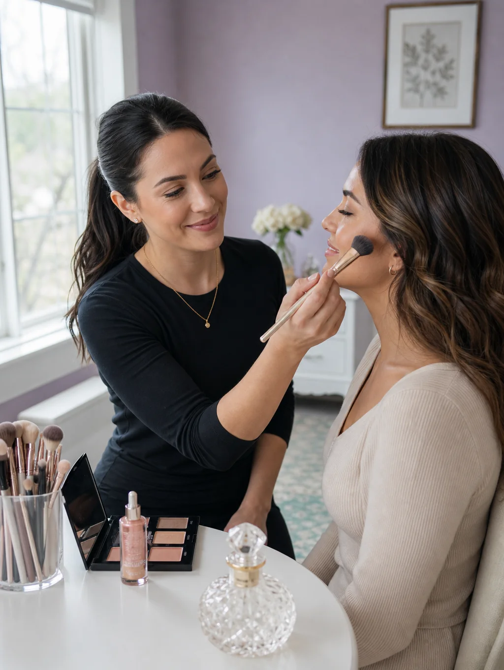 Senior makeup artist preparing couture beauty palettes